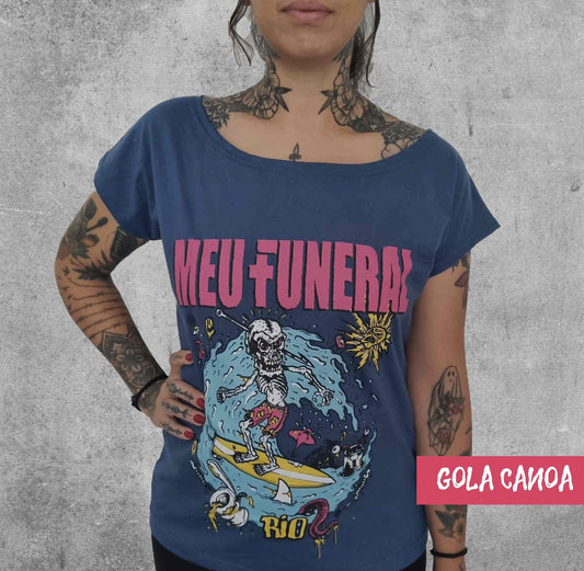 Camiseta CANOA Meu Funeral "Rio" Azul ilustrado por Daniel Ete